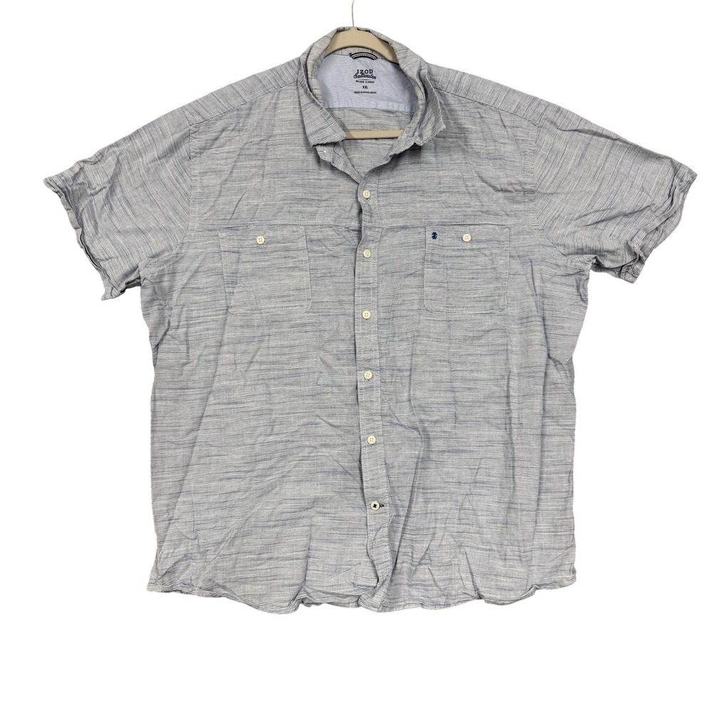 IZOD Saltwater Shirt Mens 2XL Blue Stripe Short Sleeve Button Up Relaxed Fit